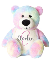 Personalised  flower girl flowergirl thank you gift - rainbow tie dye teddy bear - initial