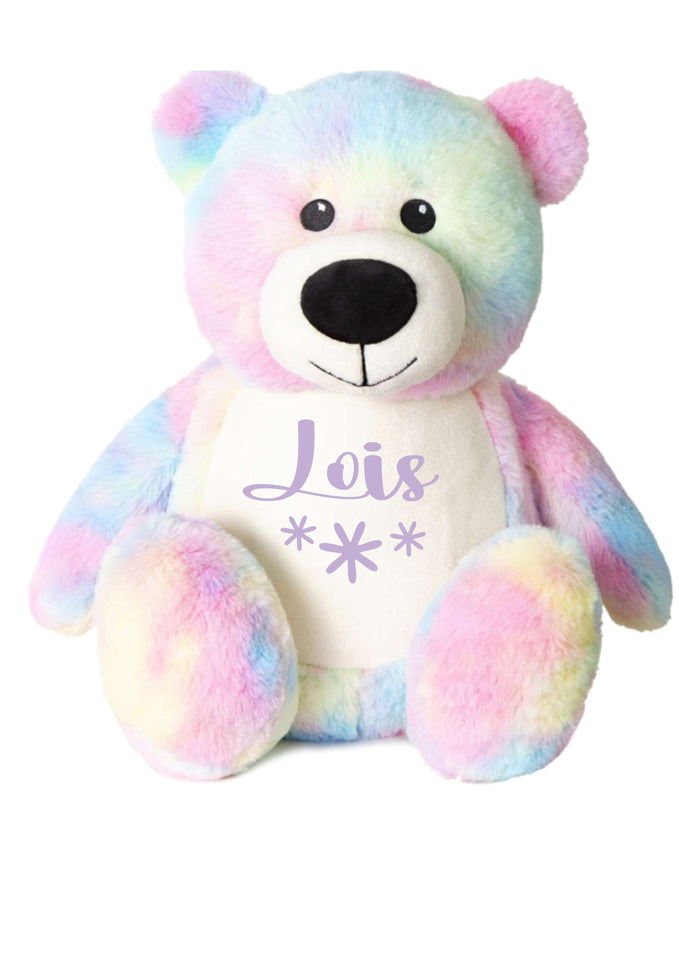 Personalised  flower girl flowergirl thank you gift - rainbow tie dye teddy bear - daisy