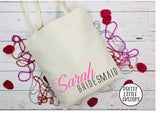 Personalised bridal party name & role glitter print tote bag