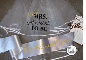 Personalised Still Mrs (Your Name) to be #lockdownbride commemorative hen party veil & sash set