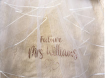 Load image into Gallery viewer, Personalised GLITTER print Future Mrs (Your Name) hen party veil