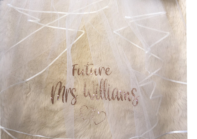 Personalised GLITTER print Future Mrs (Your Name) hen party veil