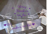 Personalised Mrs (Your Name) to be hen party veil & sash set - hearts