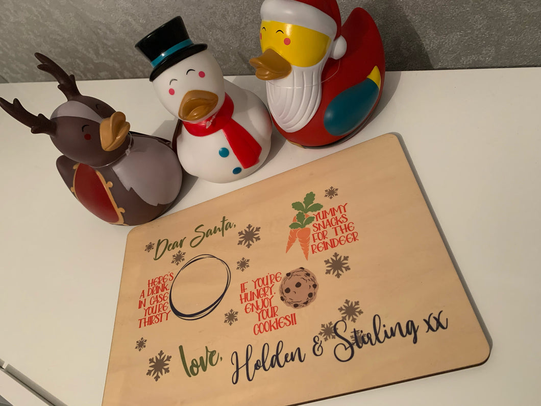 Personalised Christmas Eve Santa treat MDF board/placemat - your name/s