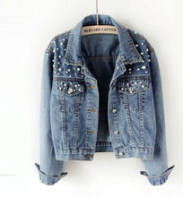 Load image into Gallery viewer, Personalised wedding (your initials ) bridal denim jacket with pearl detail and patches