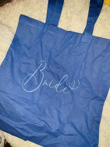 Bridal party role heart glitter print tote bag