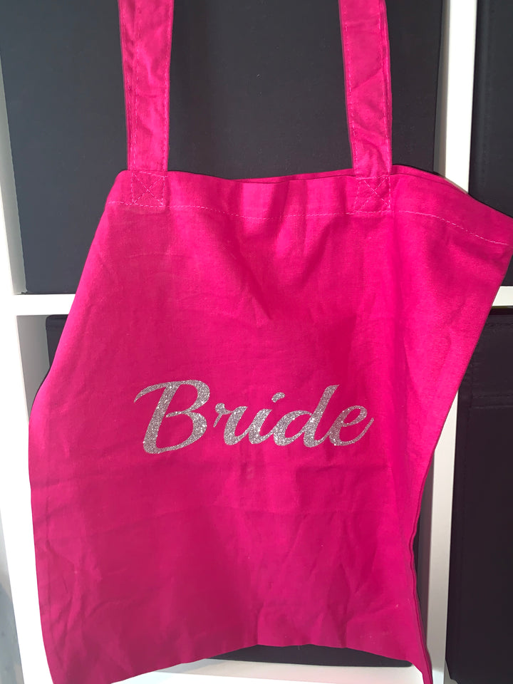Bridal party role glitter print tote bag